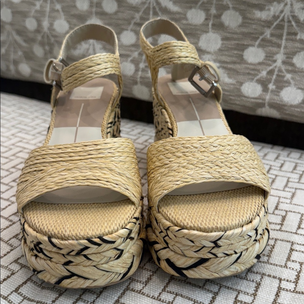 Dolce Vita Natural Straw Platform Wedge Sandals - Picture 2 of 6